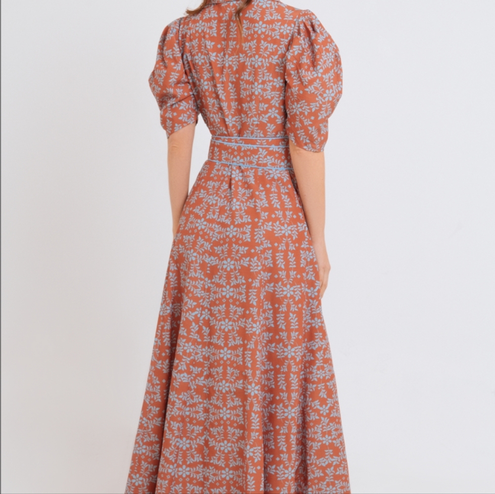 Women’s Rust Floral Maxi Dress with Tie Waist - Picture 3 of 6